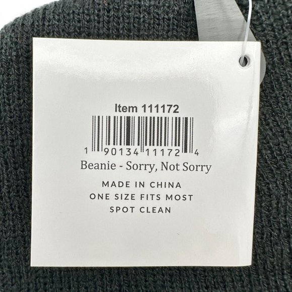 Primitives by Kathy Beanie Sorry Not Sorry Black One Size Fits Most NWT - Picture 3 of 3